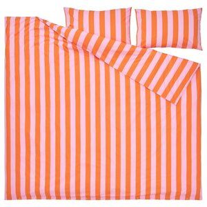 IKEA SLÅNHÖSTMAL Duvet cover Queen orange/pink/stripe 86" x 86" EUC